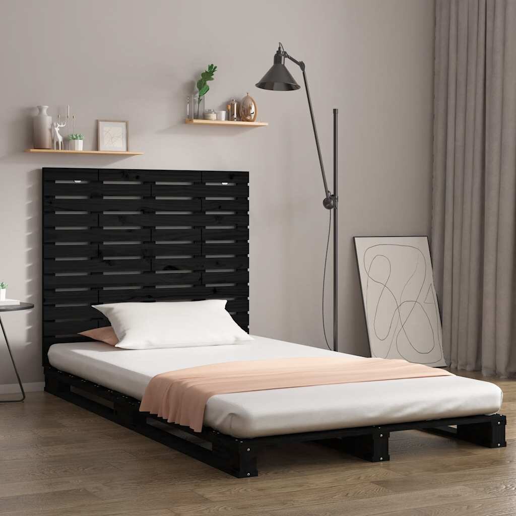 vidaXL Стенна табла за спалня черна 96x3x915 см борово дърво масив