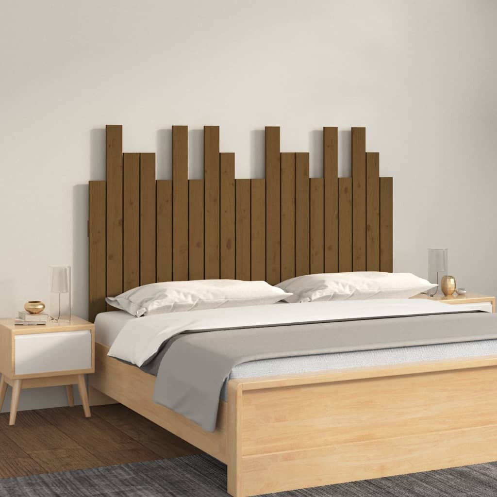 vidaXL Стенна табла за спалня меденокафява 1275x3x80 см бор масив