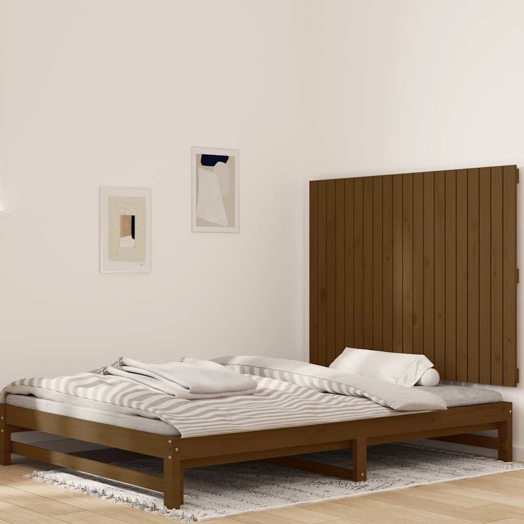 vidaXL Стенна табла за спалня меденокафява 1275x3x90 см бор масив