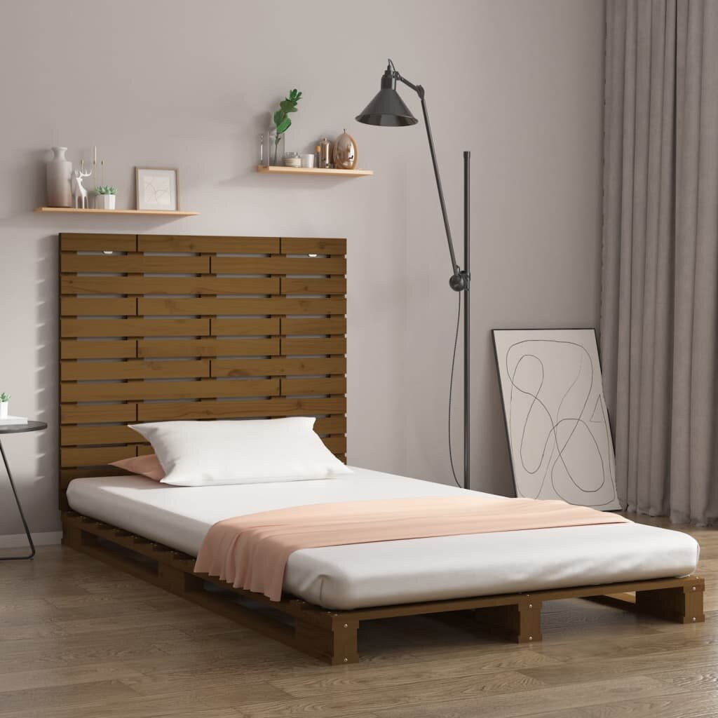 vidaXL Стенна табла за спалня меденокафява 141x3x915 см бор масив