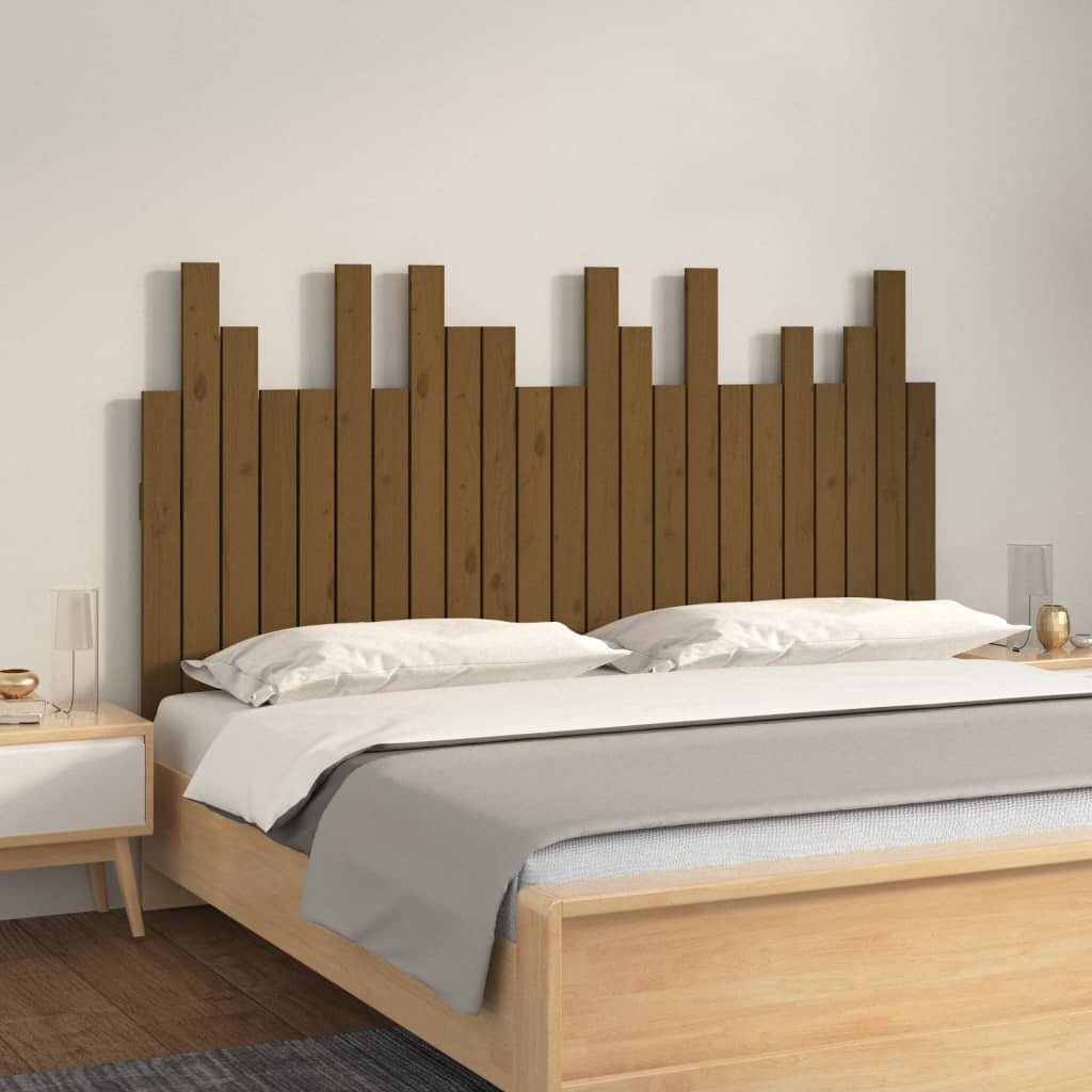 vidaXL Стенна табла за спалня меденокафява 1465x3x80 см бор масив