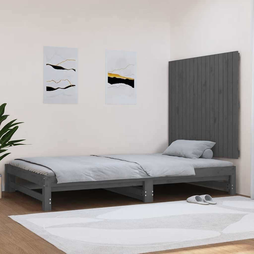 vidaXL Стенна табла за спалня сива 108x3x90 см борово дърво масив