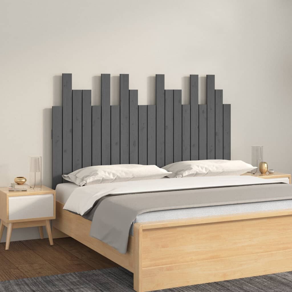 vidaXL Стенна табла за спалня сива 1275x3x80 см борово дърво масив