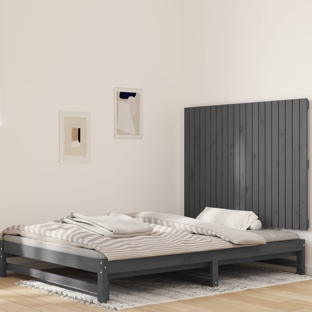 vidaXL Стенна табла за спалня сива 1275x3x90 см борово дърво масив