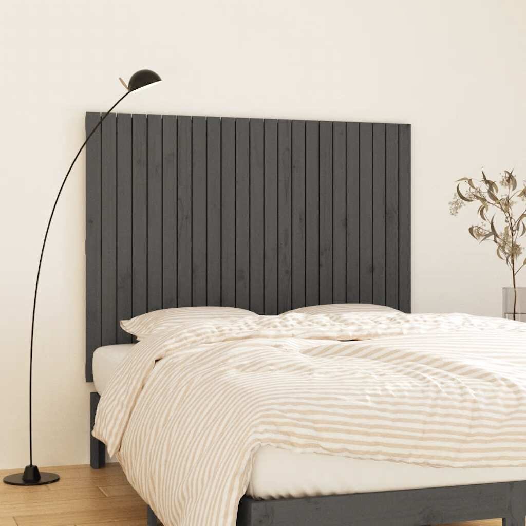 vidaXL Стенна табла за спалня сива 1465x3x110см борово дърво масив