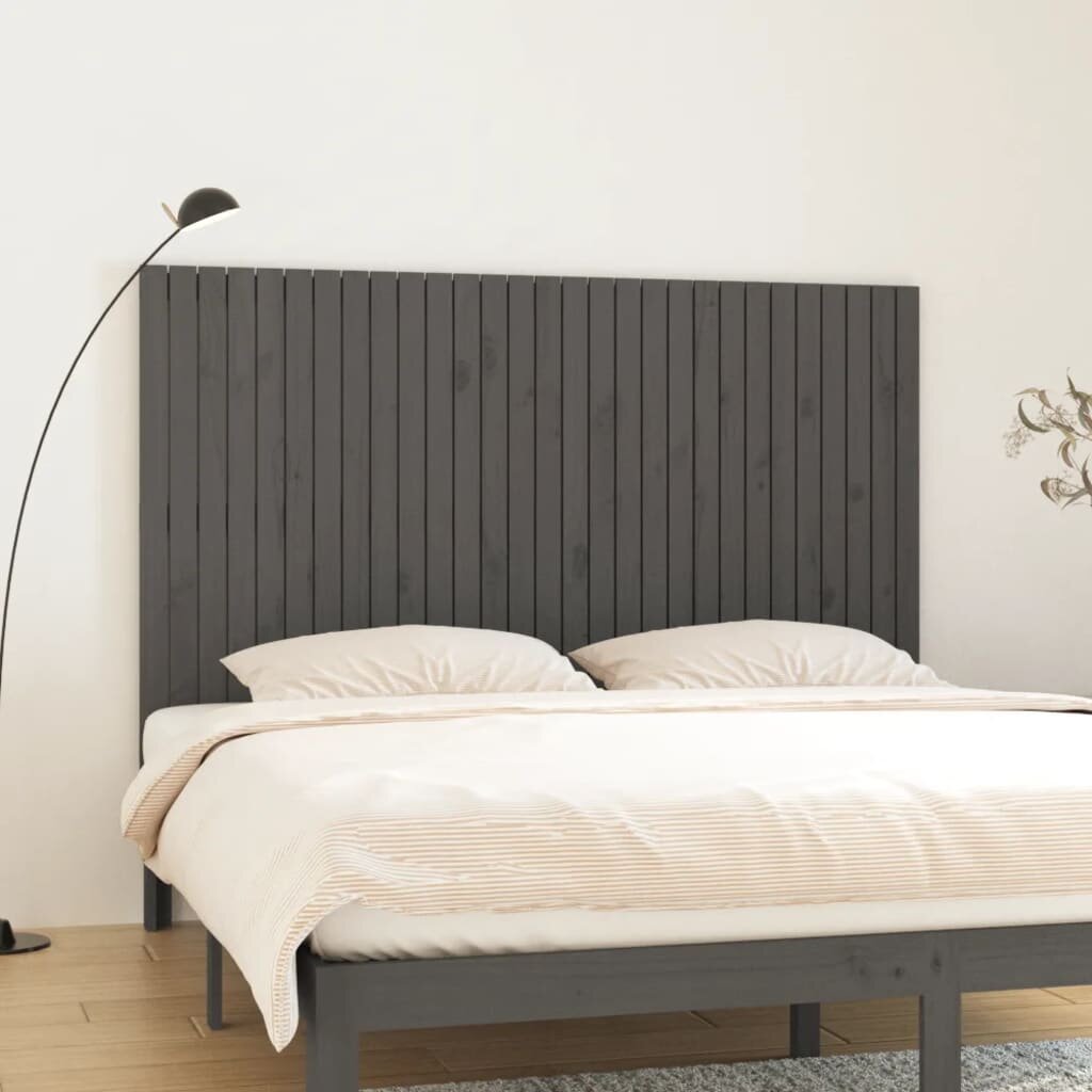 vidaXL Стенна табла за спалня сива 185x3x110 см борово дърво масив