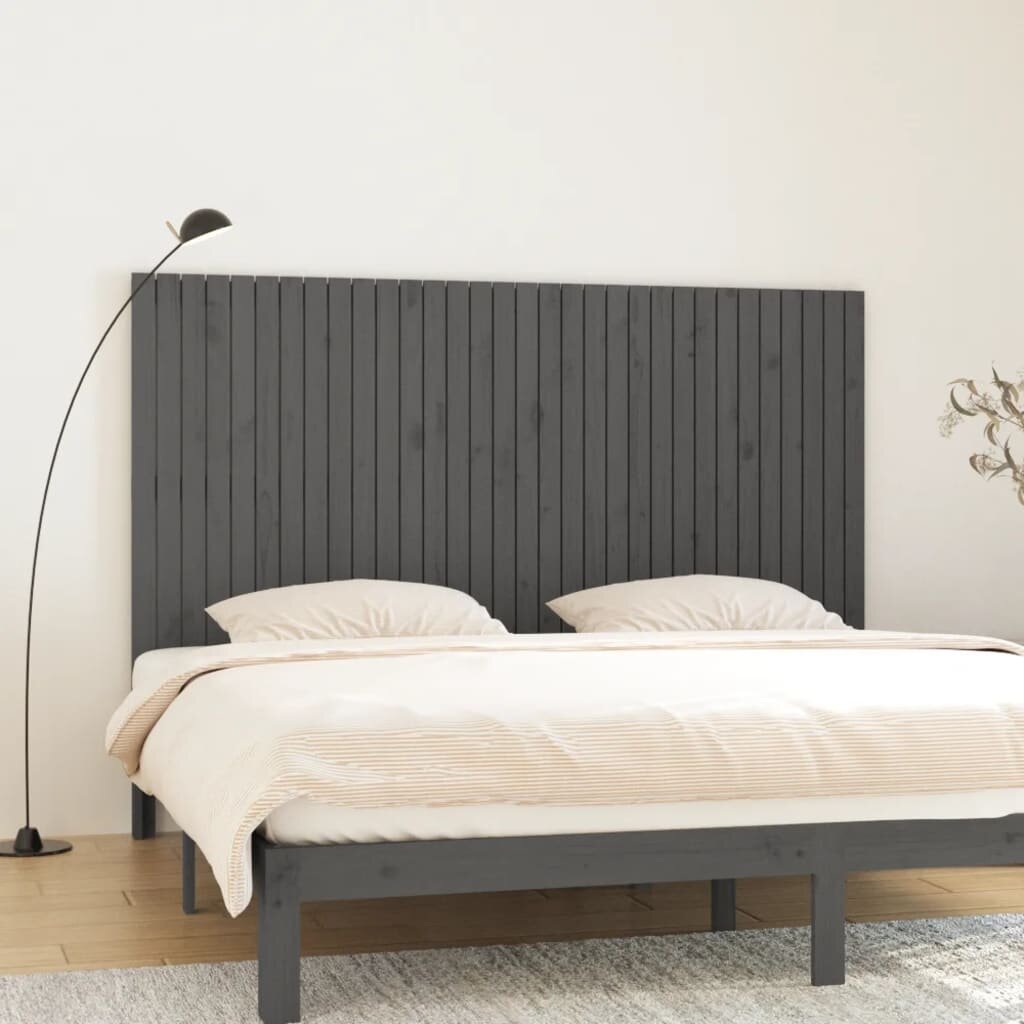 vidaXL Стенна табла за спалня сива 204x3x110 см борово дърво масив
