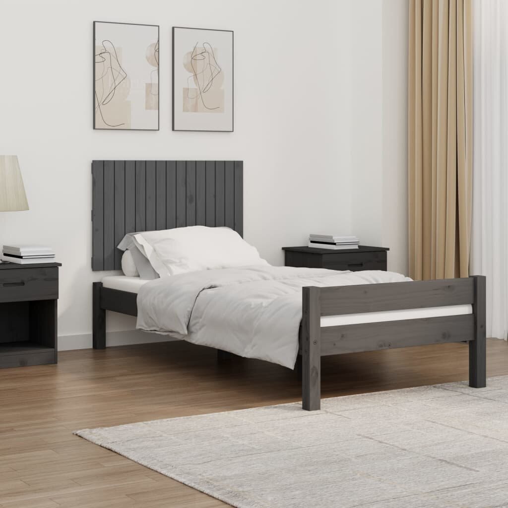 vidaXL Стенна табла за спалня сива 955x3x60 см борово дърво масив