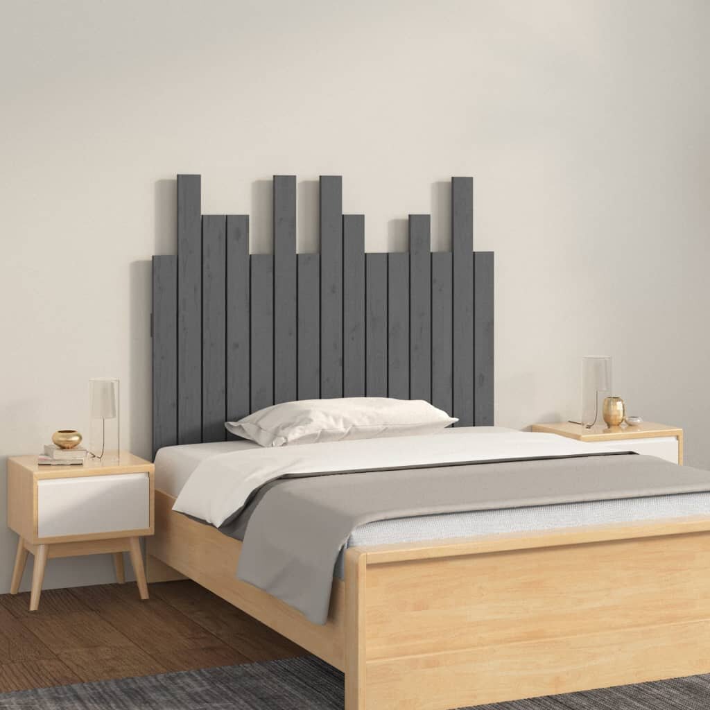 vidaXL Стенна табла за спалня сива 955x3x80 см борово дърво масив