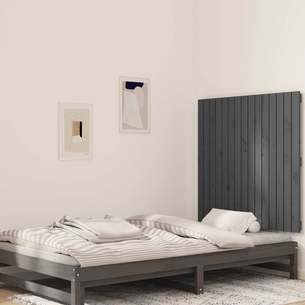vidaXL Стенна табла за спалня сива 955x3x90 см борово дърво масив