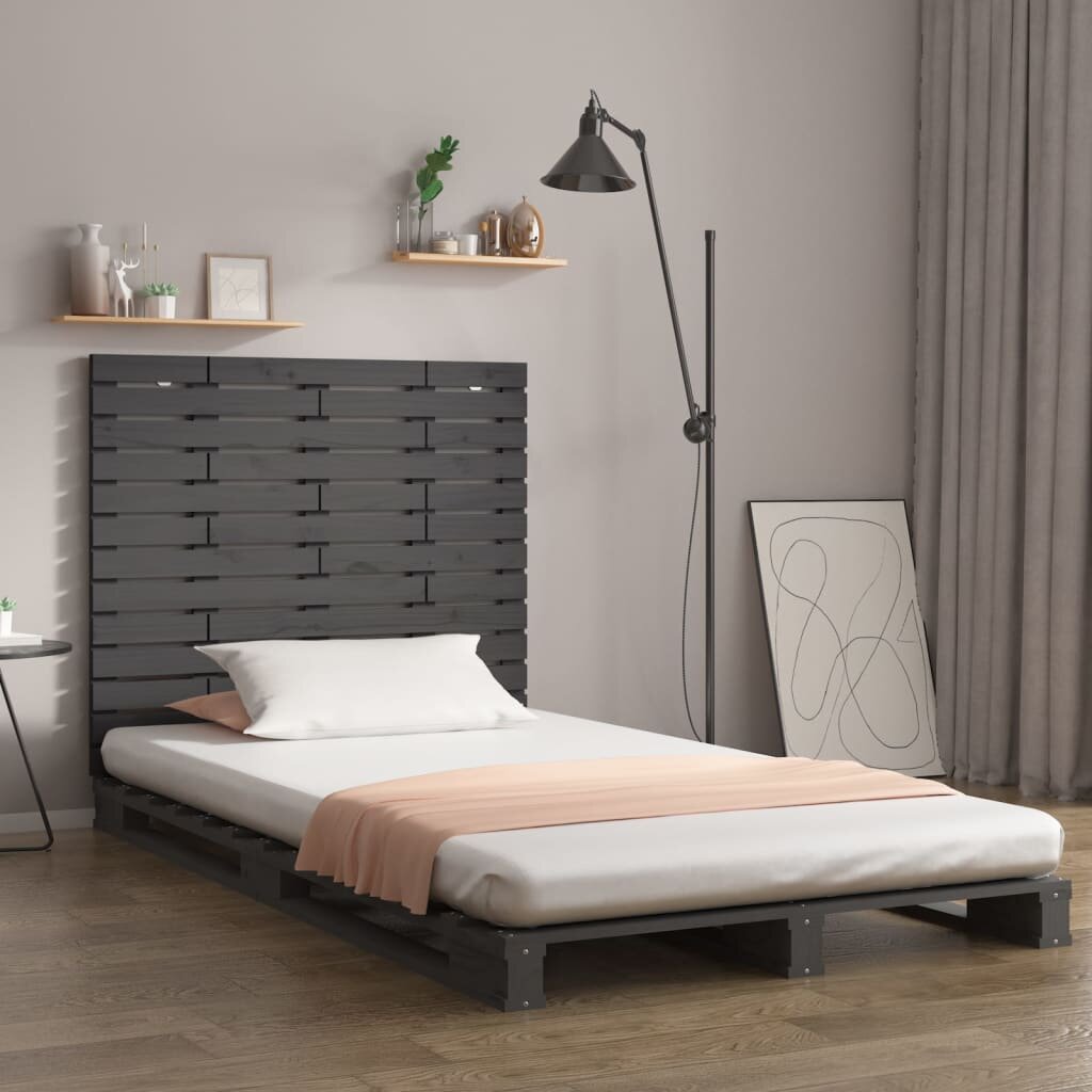 vidaXL Стенна табла за спалня сива 96x3x915 см борово дърво масив