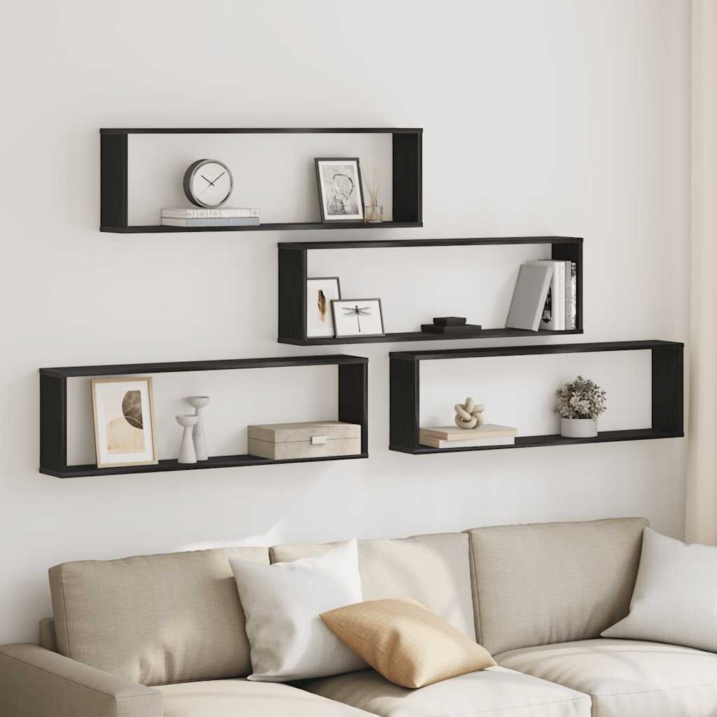 vidaXL стенни кубични рафтове 4 бр. черен дъб 100x15x30 cm