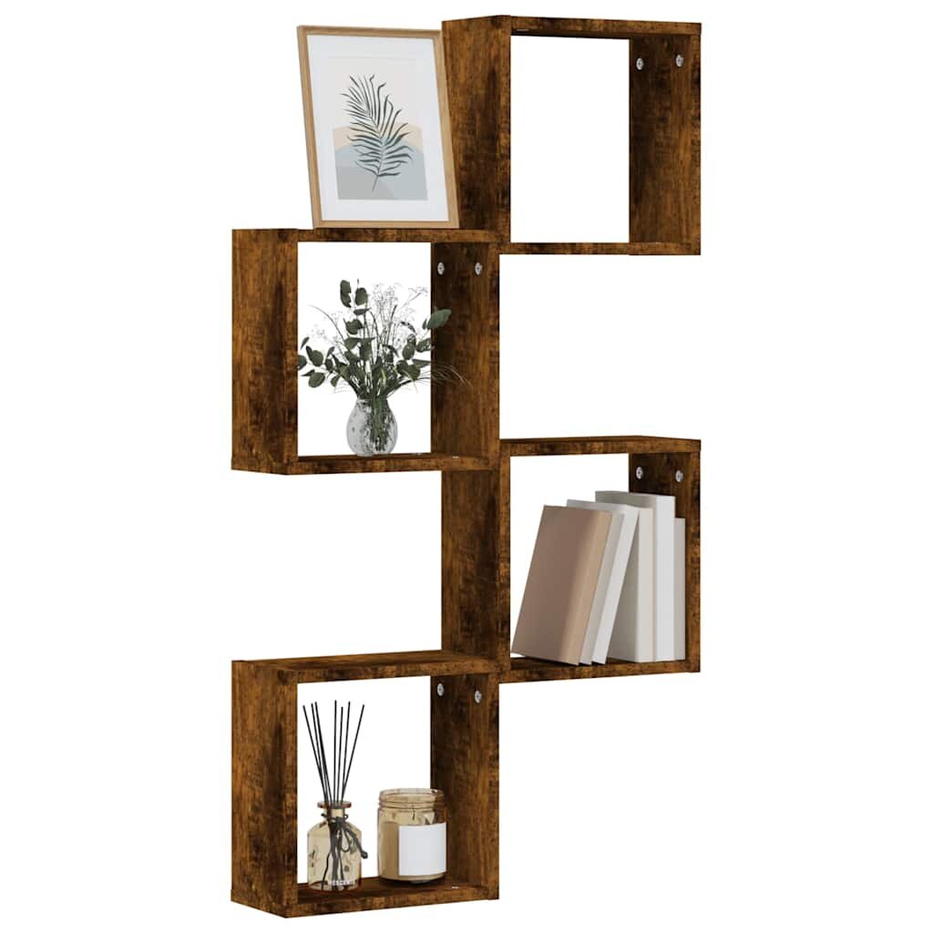 vidaXL Стенни кубични рафтове 4 бр. опушен дъб 30x15x30 cm