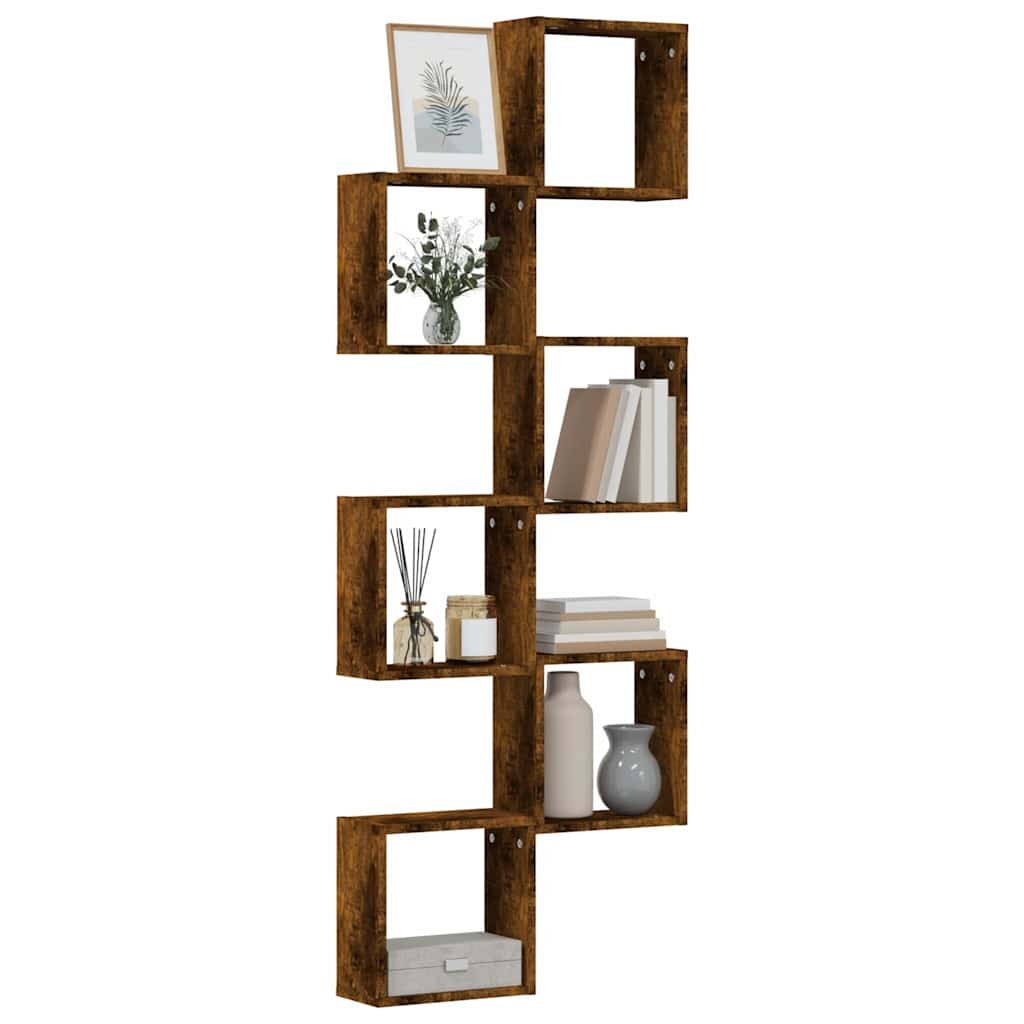 vidaXL стенни кубични рафтове 6 бр. опушен дъб 30x15x30 cm