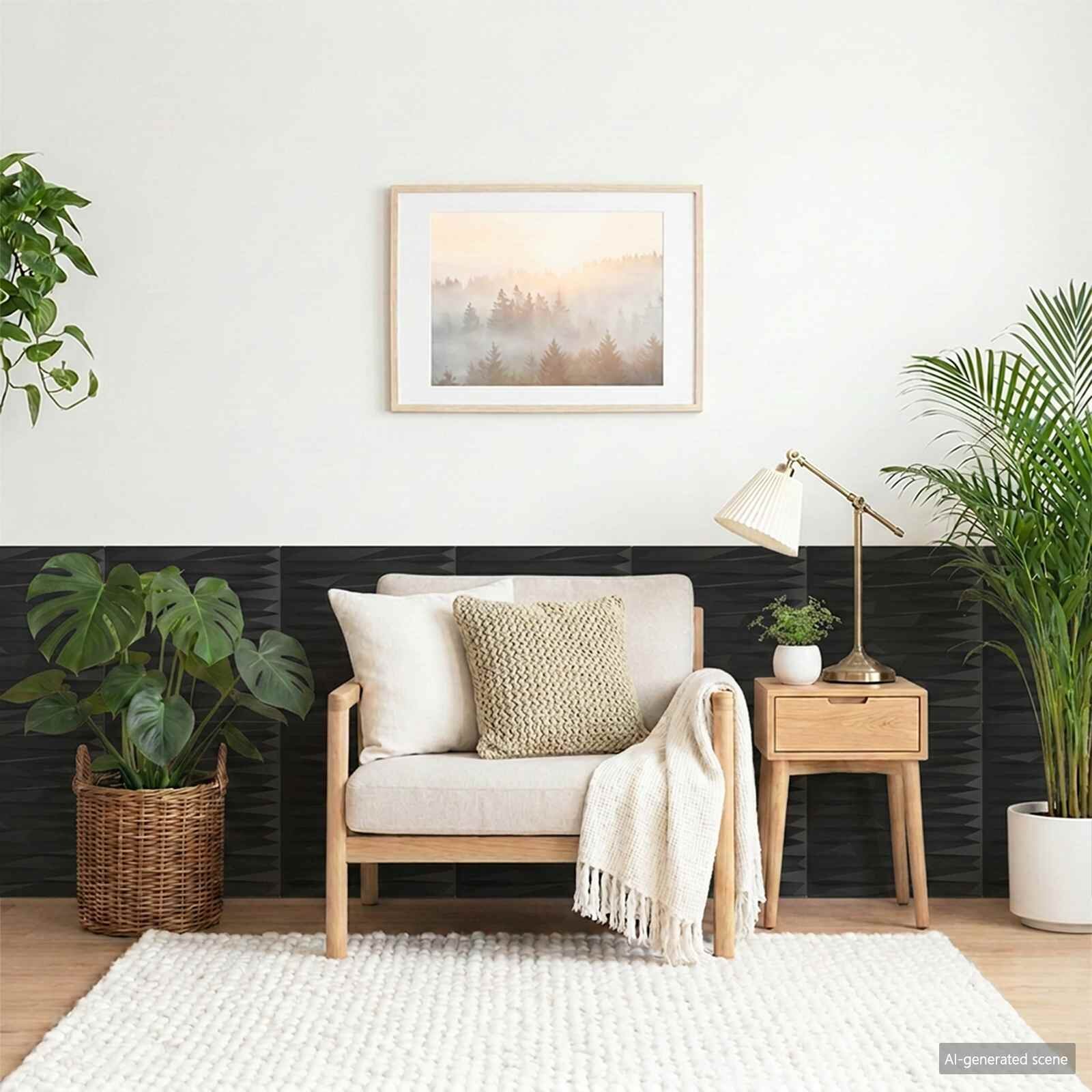 vidaXL Стенни панели 12 бр. 50 x 50 cm Черен Камен XPS Пяна