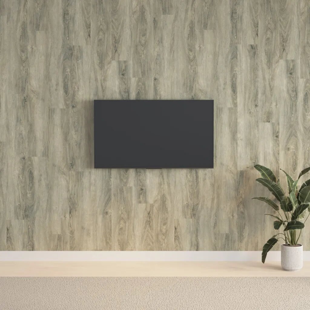 vidaXL Стенни панели с вид на дърво сиви PVC 206 м²