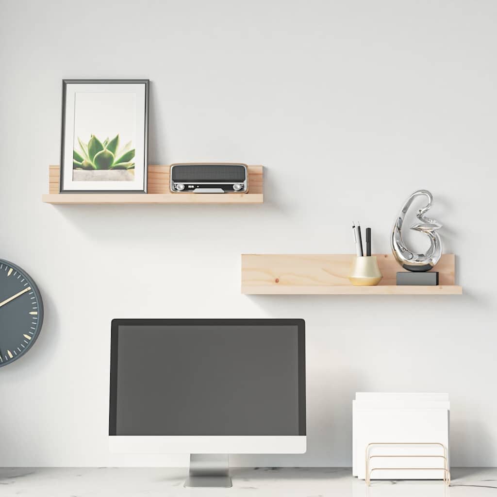 vidaXL Стенни рафтове 2 бр 50x11x9 см масивно борово дърво