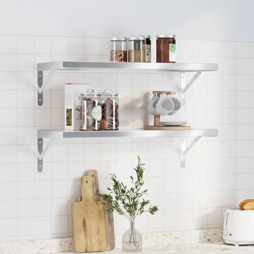 vidaXL Стенни рафтове 2 бр 75x30 см сребристи неръждаема стомана