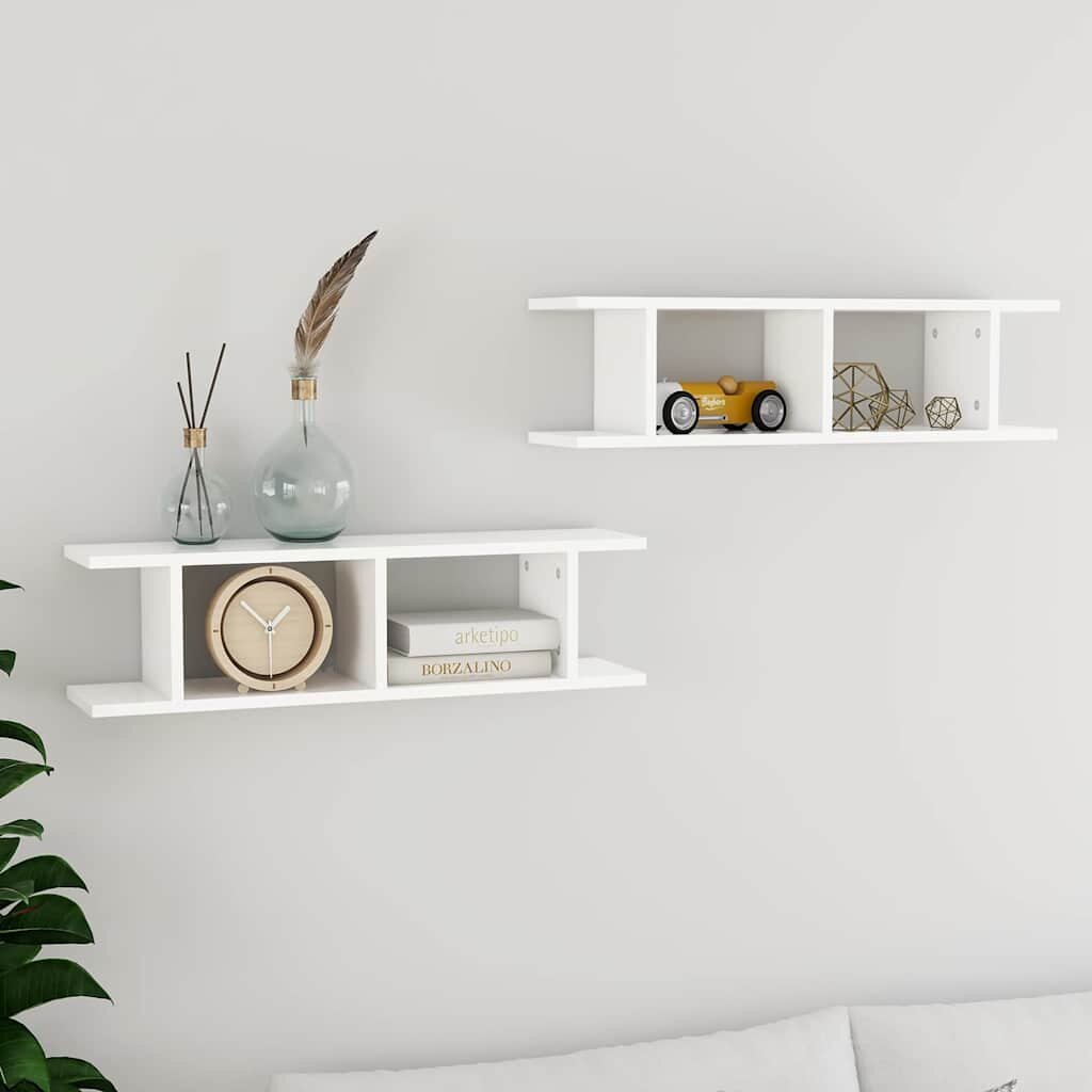 vidaXL Стенни рафтове 2 бр бели 75x18x20 см инженерно дърво