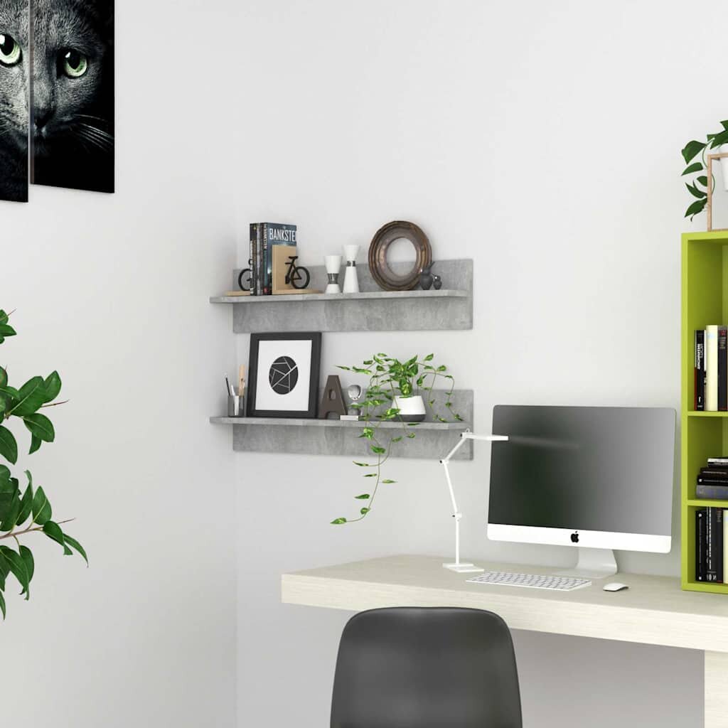 vidaXL Стенни рафтове 2 бр бетонно сиви 80x115x18 см инженерно дърво