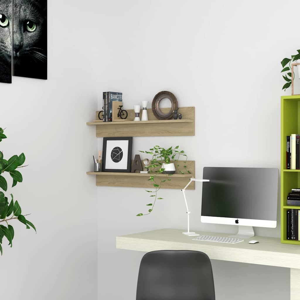 vidaXL Стенни рафтове 2 бр дъб сонома 80x115x18см инженерно дърво