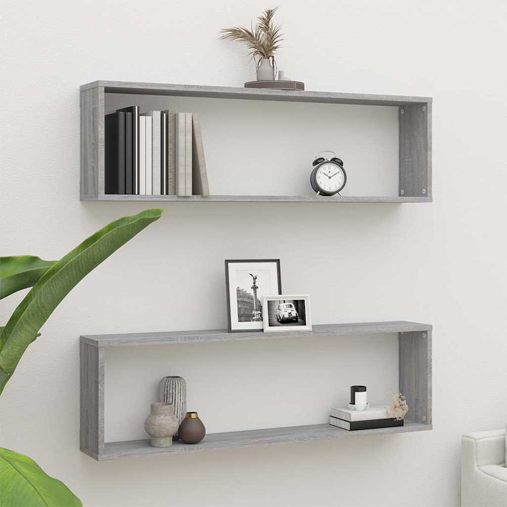 vidaXL Стенни рафтове 2 бр сив сонома 100x15x30 см инженерно дърво