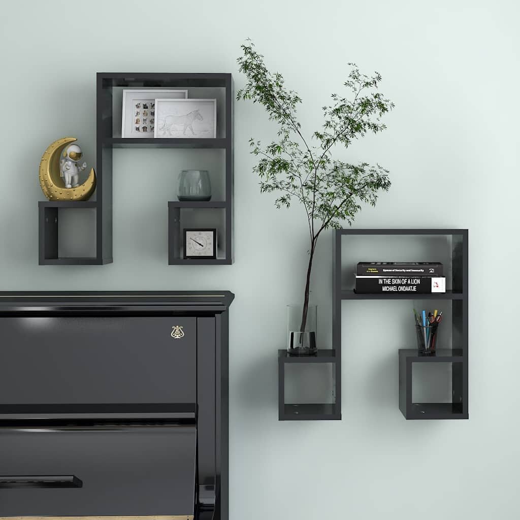 vidaXL Стенни рафтове 2 бр сиви 50x15x50 см инженерно дърво