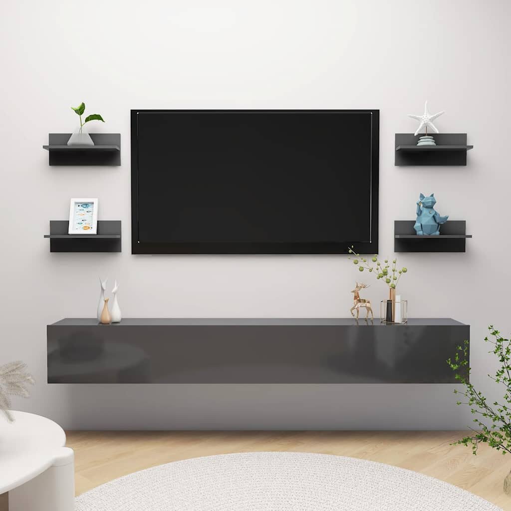 vidaXL Стенни рафтове 4 бр сив гланц 40x115x18 см