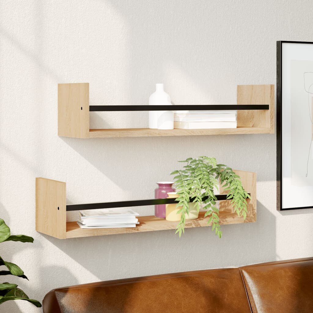 vidaXL Стенни рафтове с пръти 2 бр дъб сонома 60x16x14 см