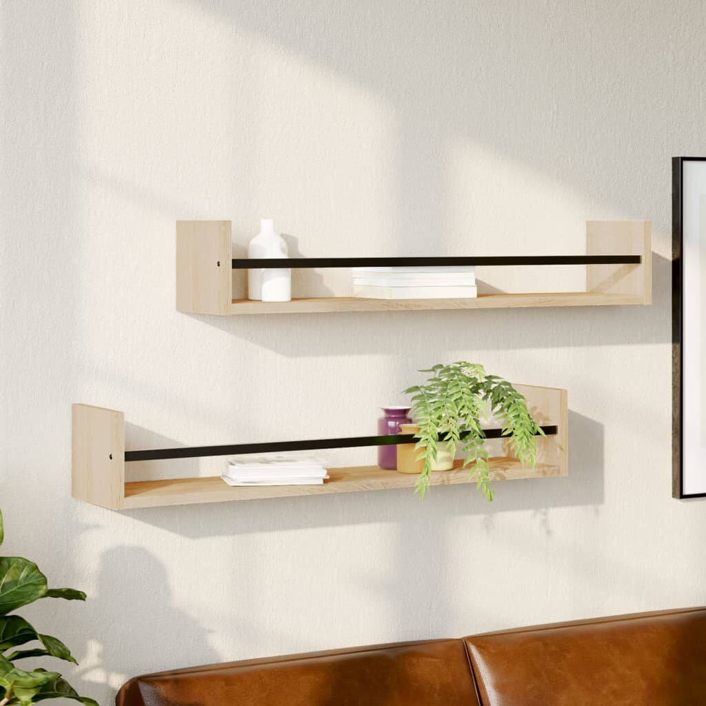 vidaXL Стенни рафтове с пръти 2 бр дъб сонома 80x16x14 см