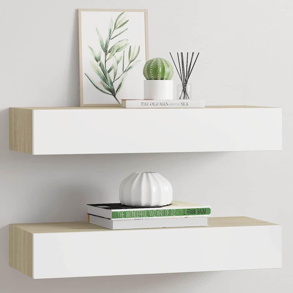 vidaXL Стенни рафтове за чекмеджета 2 бр. дъб и бяло 60x235x10 см MDF
