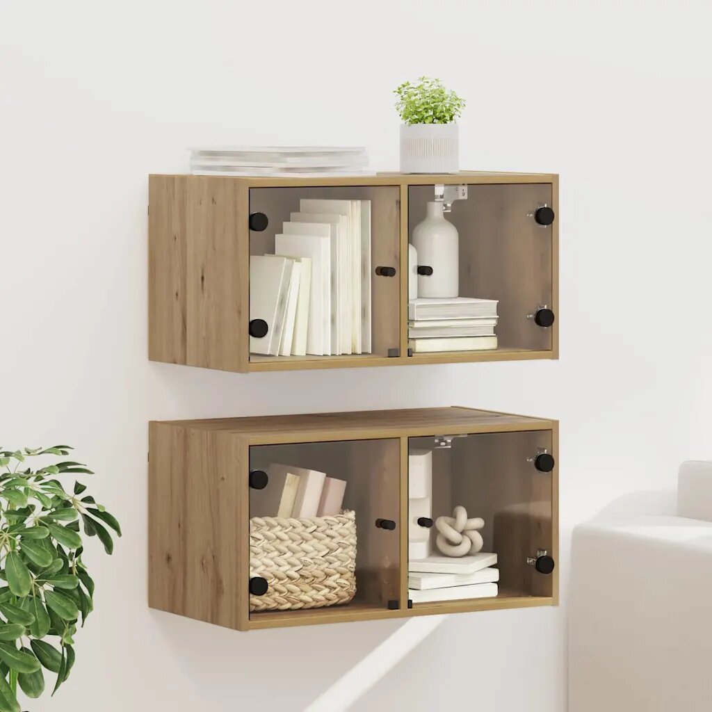 vidaXL Стенни шкафове 2 бр. 68 x 37 x 35 см Инженерна дървесина Дъб