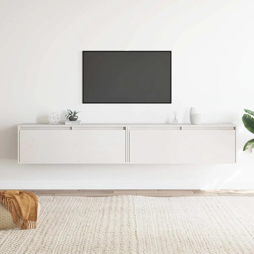 vidaXL Стенни шкафове 2 бр бели 100x30x35 см бор масив