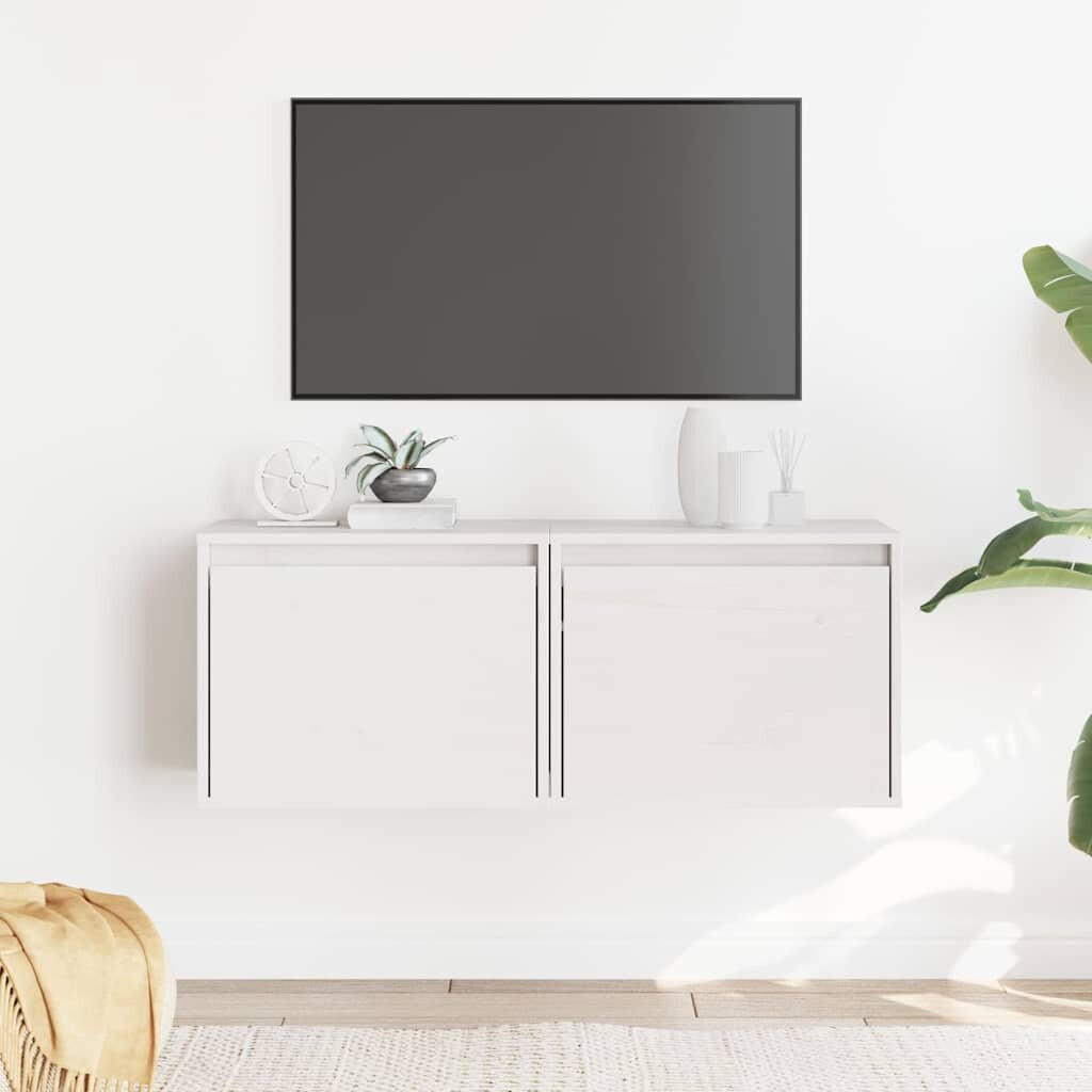 vidaXL Стенни шкафове 2 бр бели 45x30x35 см бор масив