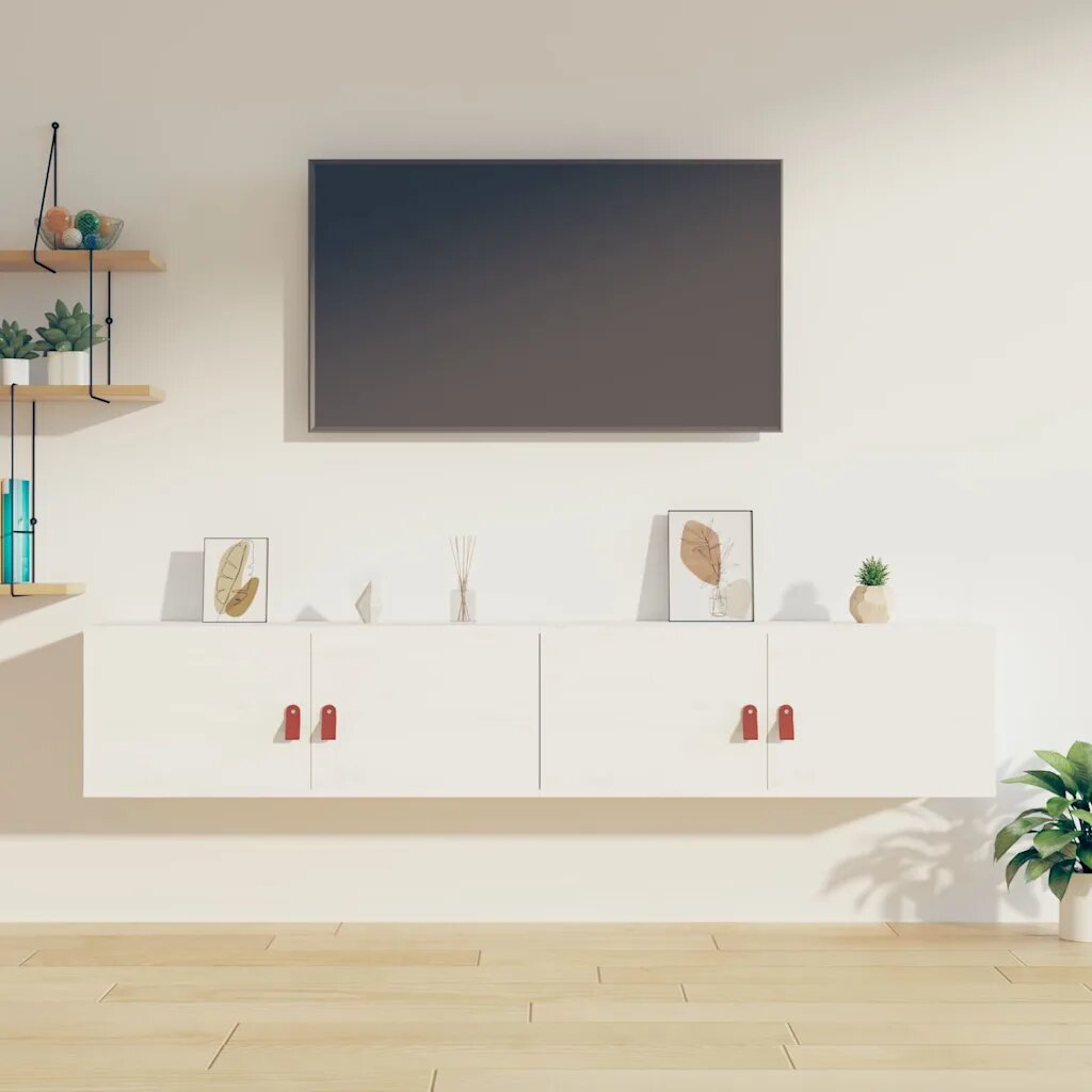 vidaXL Стенни шкафове 2 бр бели 80x30x30 см бор масив