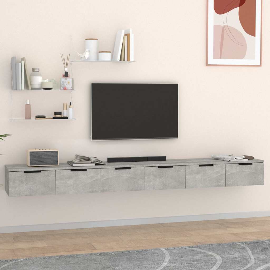 vidaXL Стенни шкафове 2 бр бетонно сиви 102x30x20 см инженерно дърво