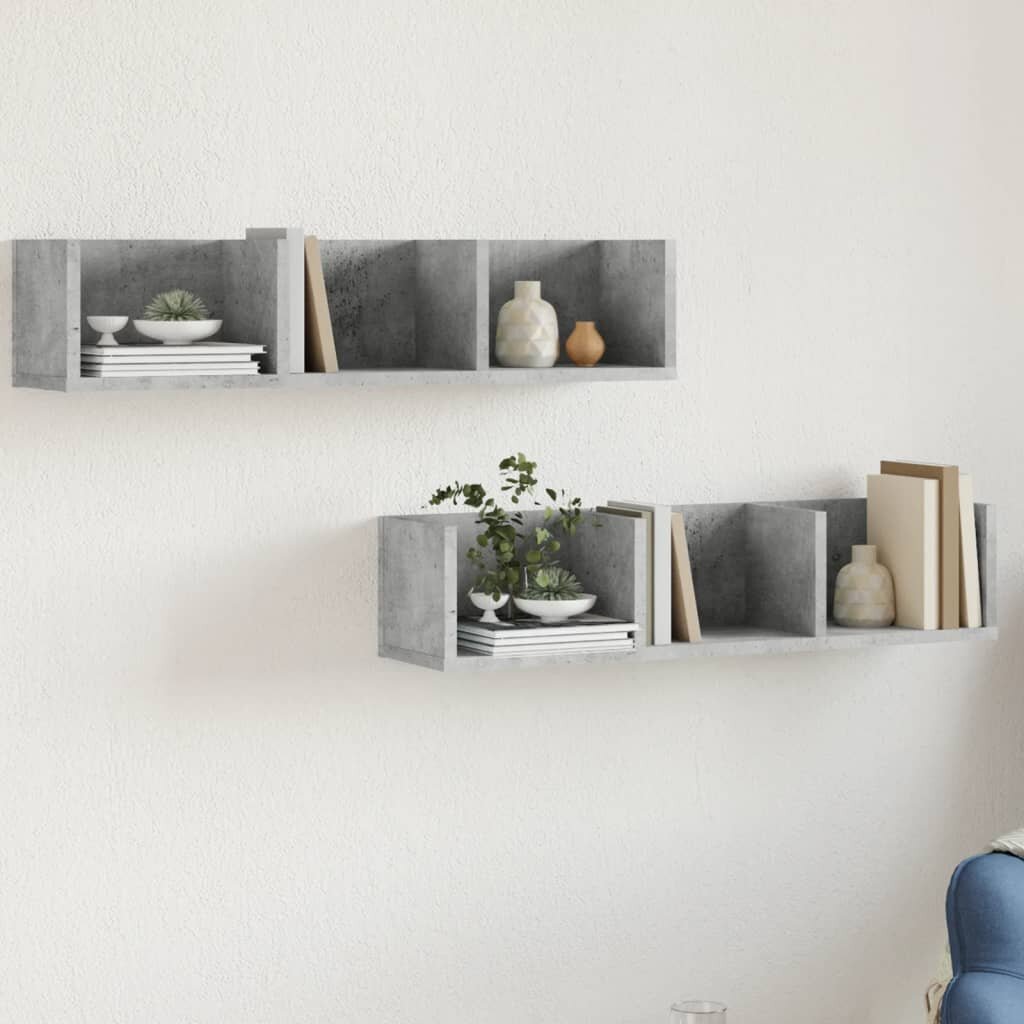 vidaXL Стенни шкафове 2 бр бетонно сиви 75x18x165 см инженерно дърво