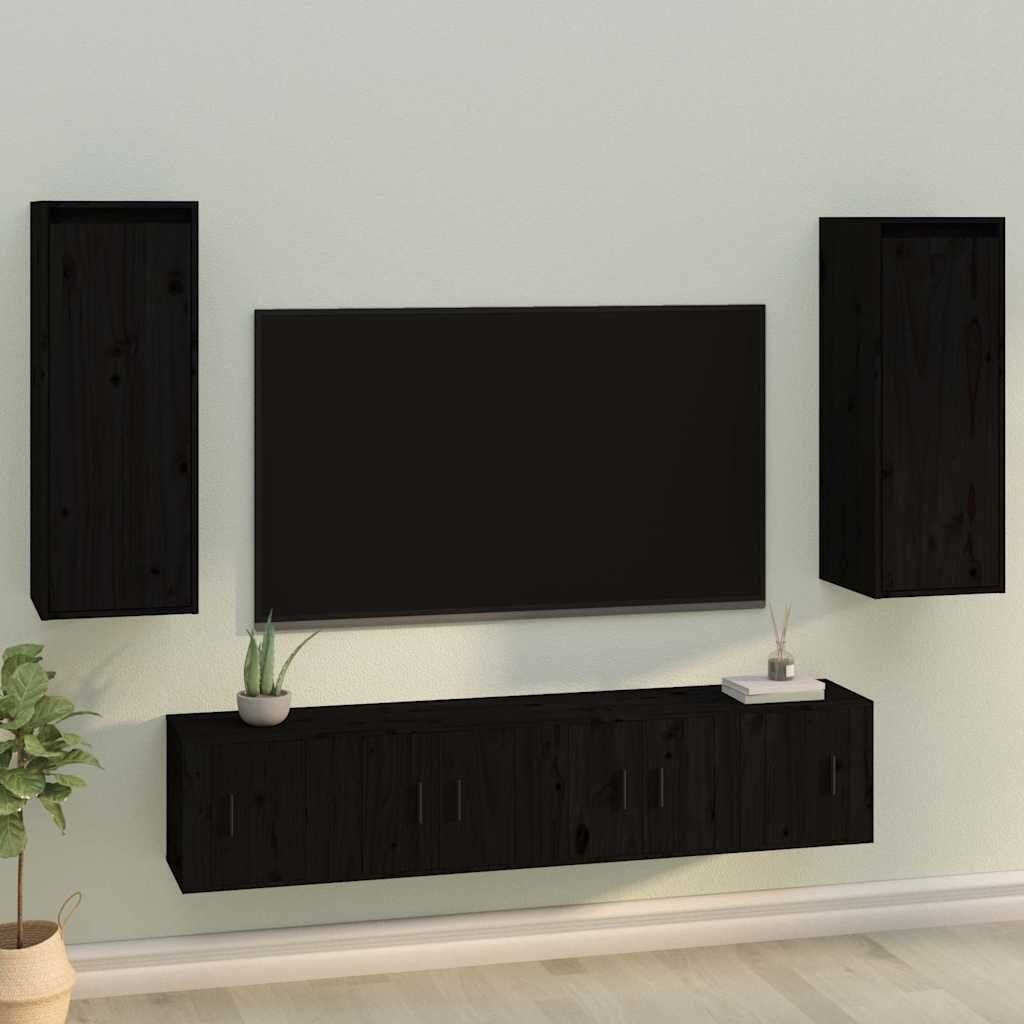 vidaXL Стенни шкафове 2 бр черни 30x30x80 см бор масив