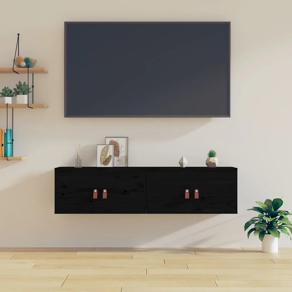 vidaXL Стенни шкафове 2 бр черни 60x30x30 см бор масив