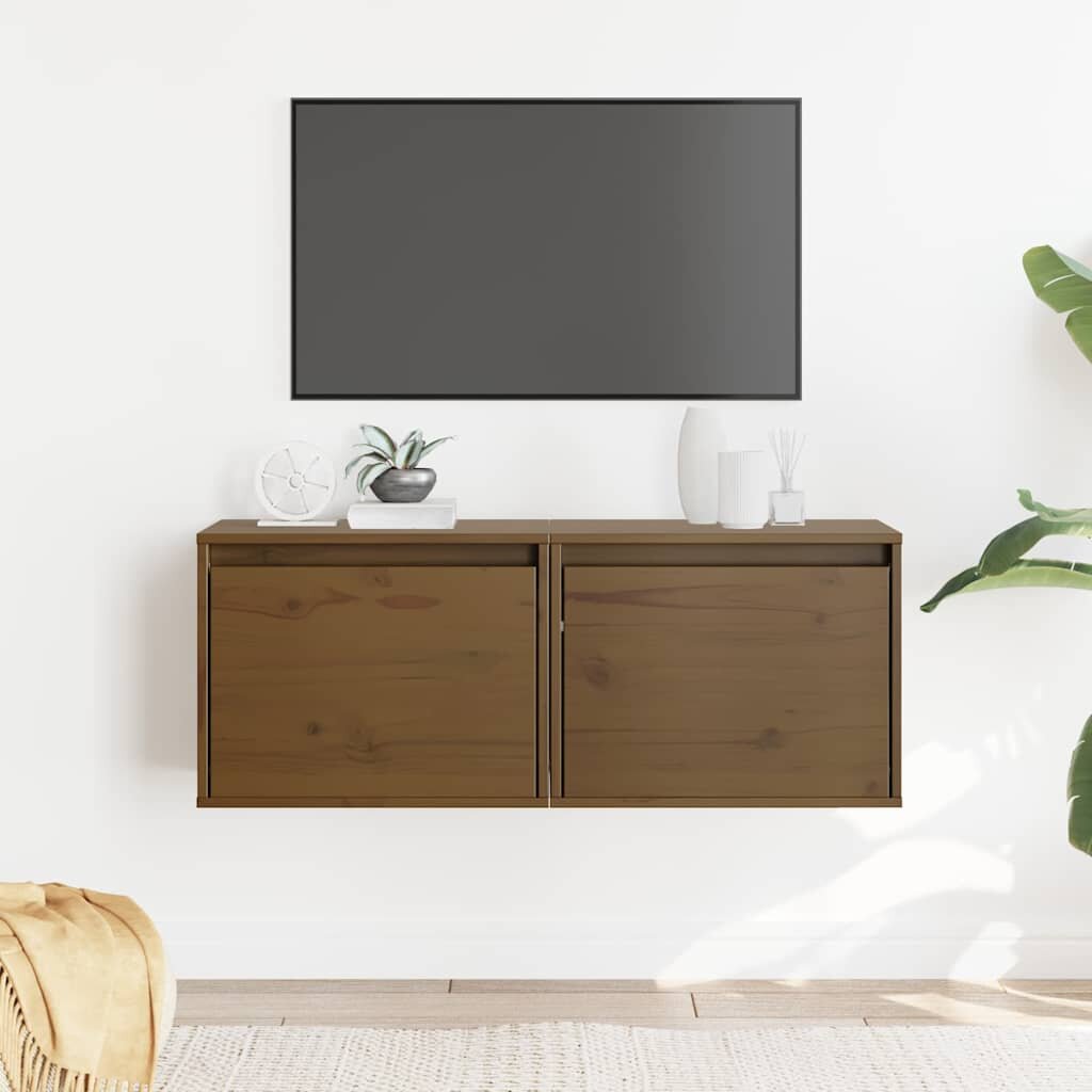 vidaXL Стенни шкафове 2 бр меденокафяви 45x30x35 см бор масив