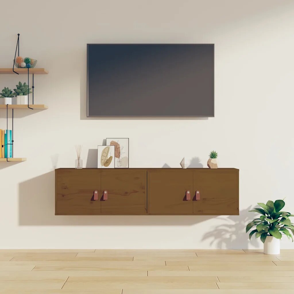 vidaXL Стенни шкафове 2 бр меденокафяви 60x30x30 см бор масив