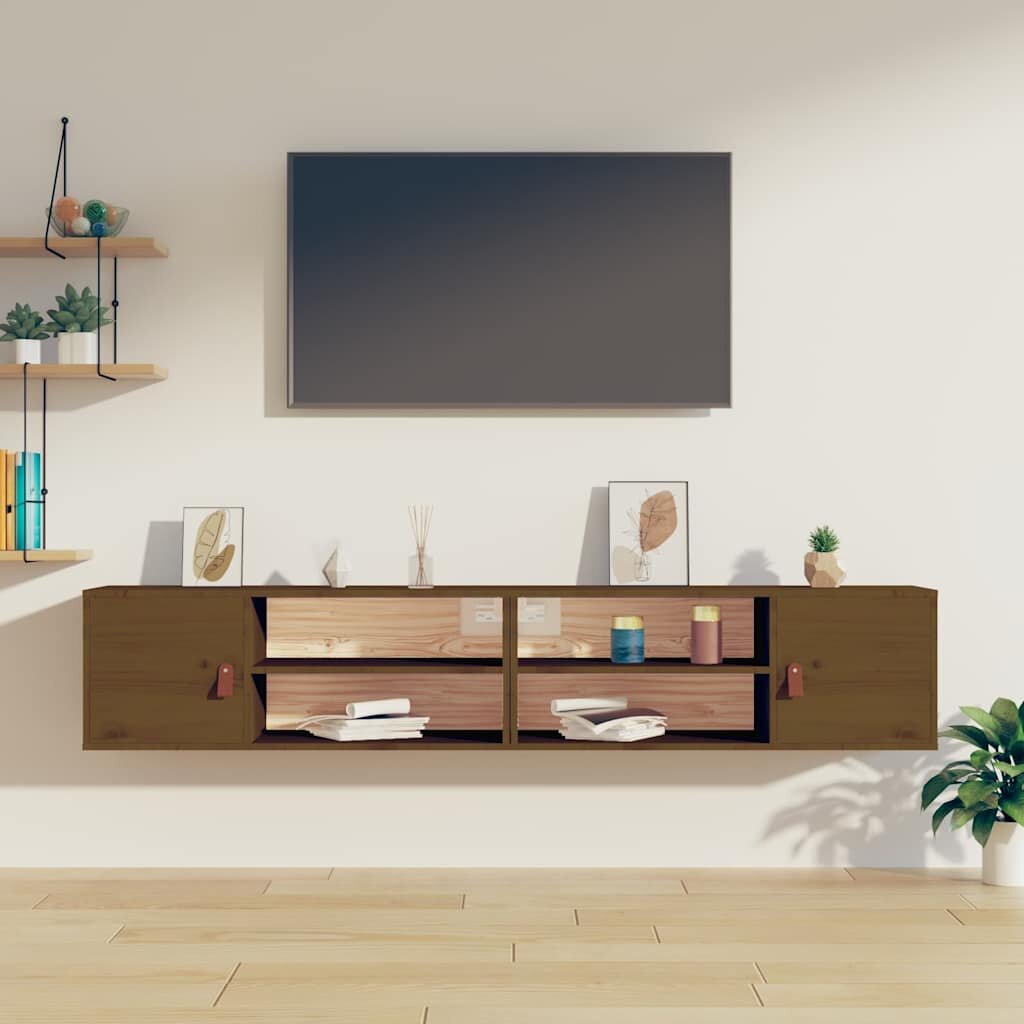 vidaXL Стенни шкафове 2 бр меденокафяви 80x30x30 см бор масив