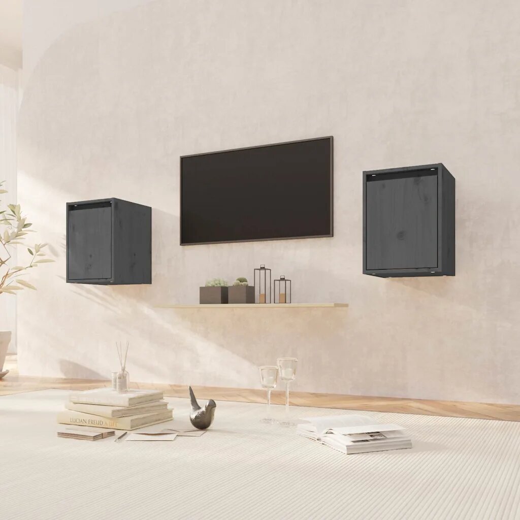 vidaXL Стенни шкафове 2 бр сиви 30x30x40 см бор масив