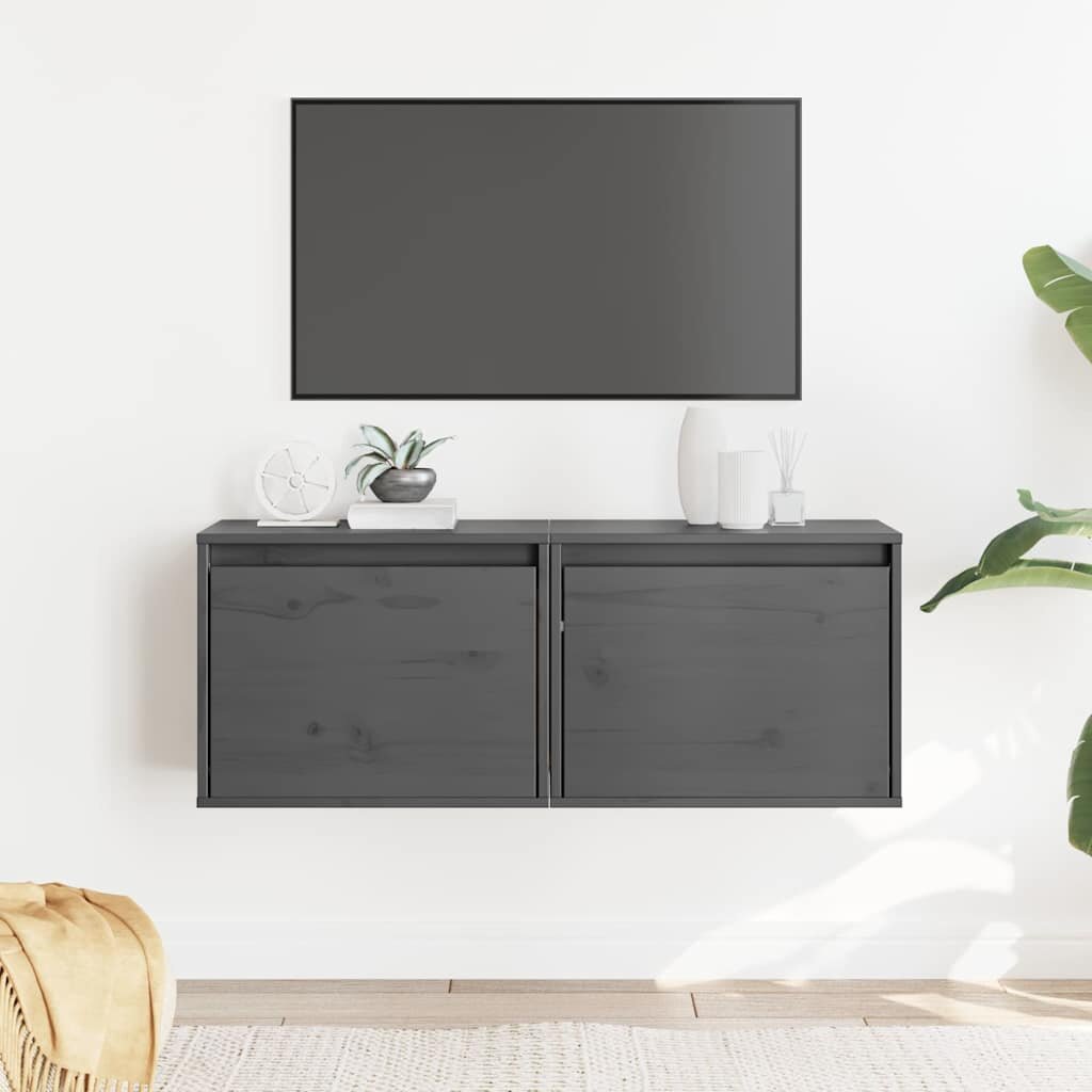 vidaXL Стенни шкафове 2 бр сиви 45x30x35 см бор масив