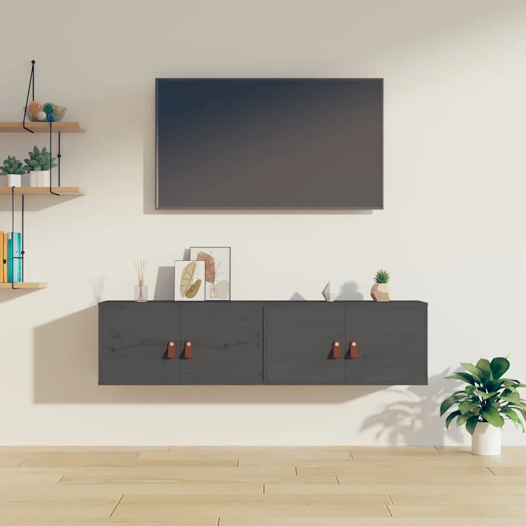 vidaXL Стенни шкафове 2 бр сиви 60x30x30 см бор масив