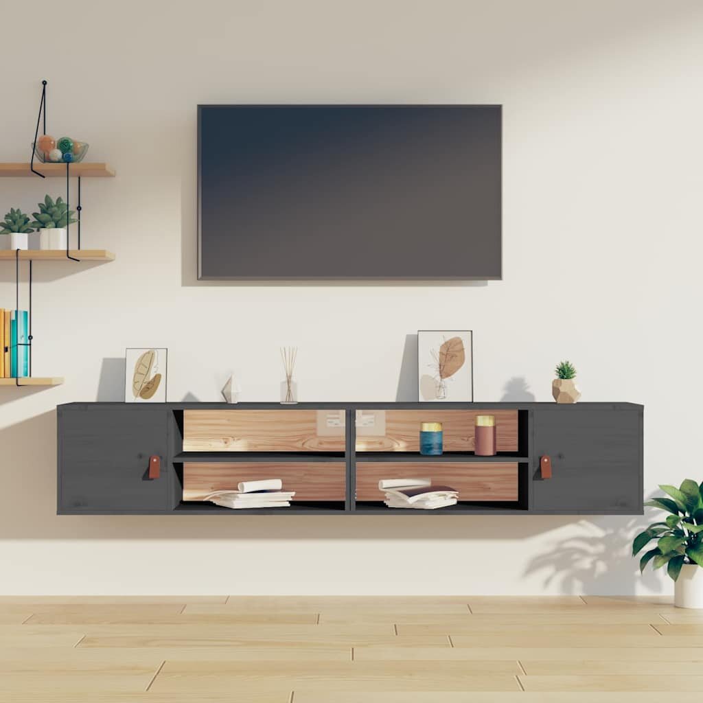 vidaXL Стенни шкафове 2 бр сиви 80x30x30 см бор масив