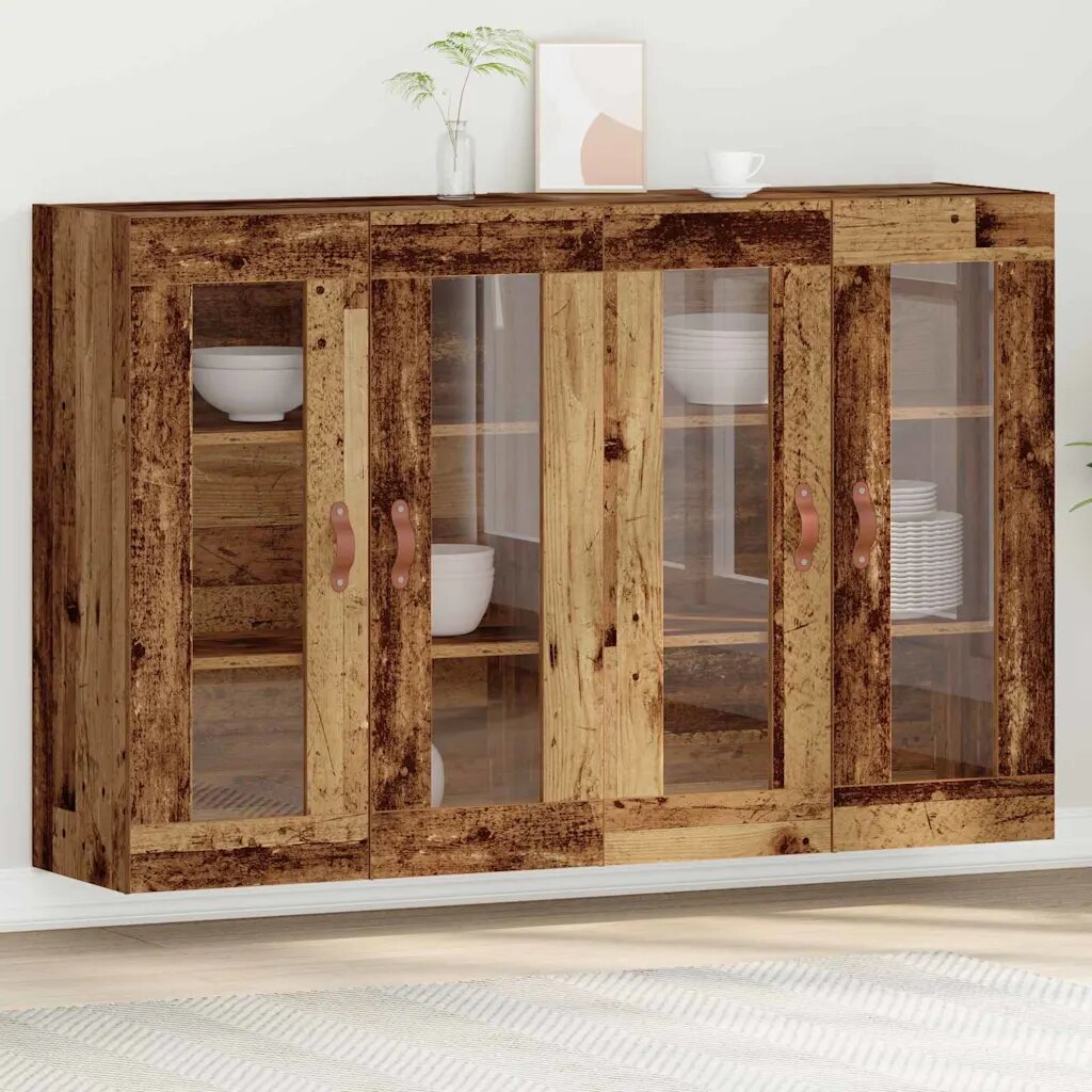 vidaXL Стенни шкафове 2 бр. Старо дърво 695 x 34 x 90 см