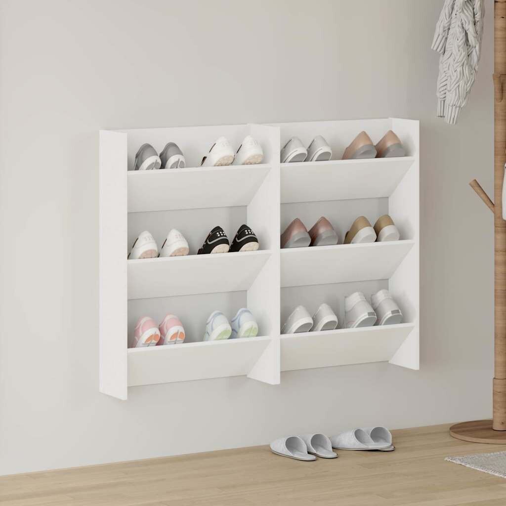 vidaXL Стенни шкафове за обувки 2 бр бели 60x18x90 см ПДЧ