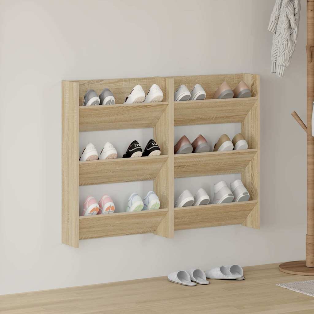 vidaXL Стенни шкафове за обувки 2 бр дъб сонома 60x18x90 см ПДЧ