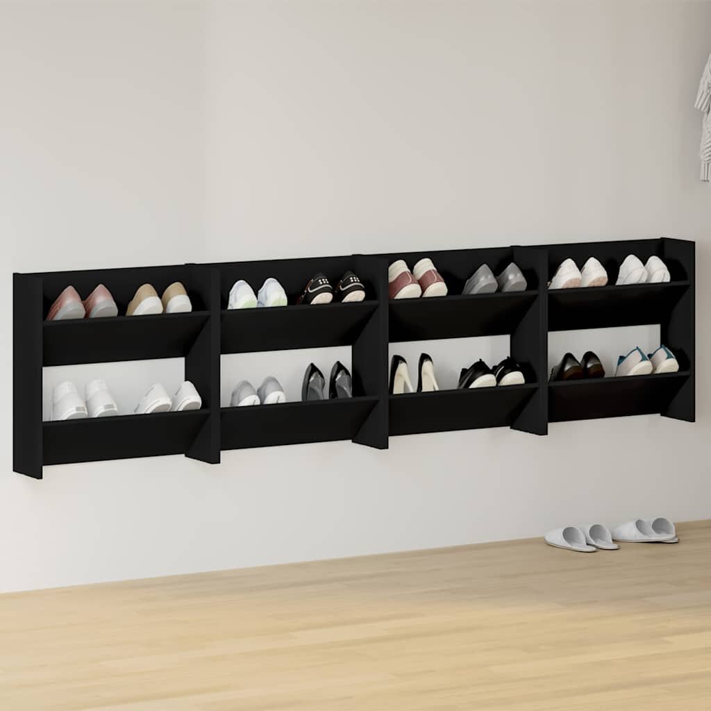 vidaXL Стенни шкафове за обувки 4 бр черни 60x18x60 см инженерно дърво